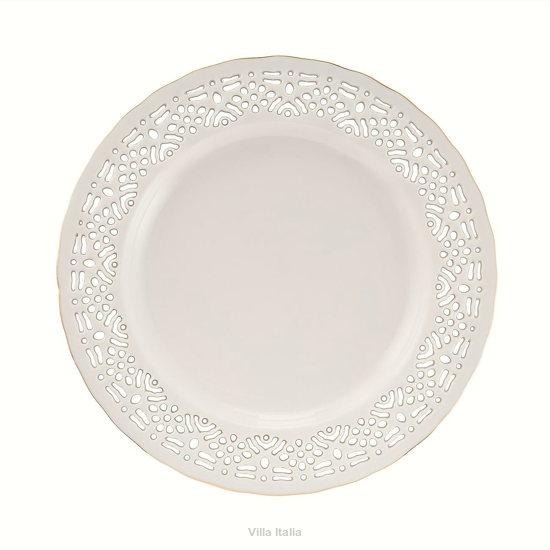 Elegancki talerzyk do ciasta z kremowej porcelany z ażurowym wzorem