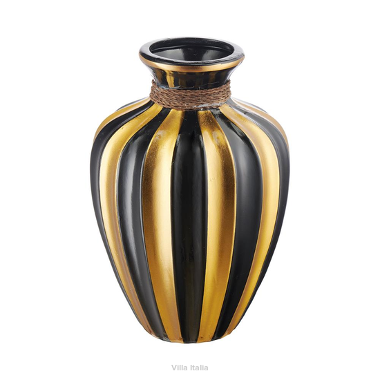 Wazon ceramiczny 27 centymetrów w złoto-czarne pasy