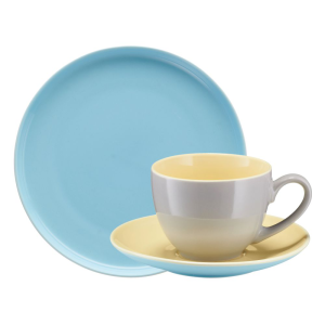 Zestaw kawowy porcelanowy na 6 osób BORNEO yellow-blue-grey