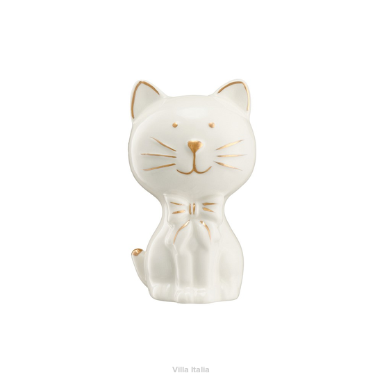 Kot porcelanowy 11 cm - figurka zdobiona złotem