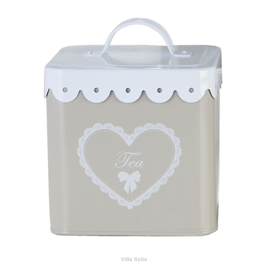 Pojemnik puszka na herbatę metalowy  kwadratowy wysokość 14 cm LACE