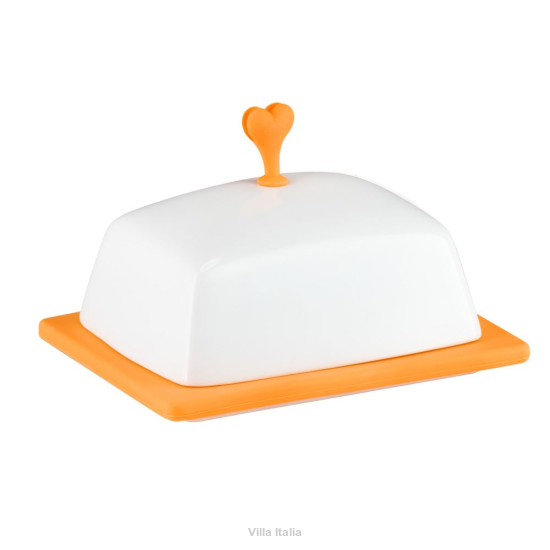 Maselnica porcelanowa 15 x 12 cm z silikonem pomarańczowym SUNNY