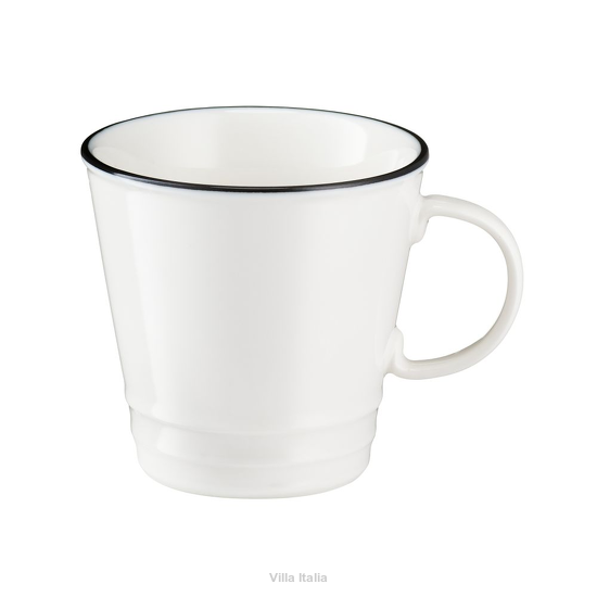 elegancki kubek porcelanowy z czarną obwódką