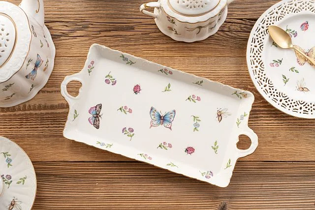 Porcelanowy półmisek prostokątny LEDA IVORY na ciasta