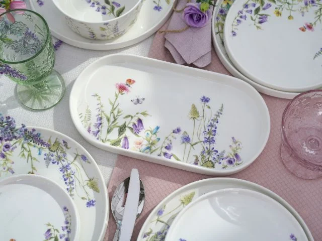 Porcelanowy serwis obiadowy Viola na 6 osób w stylu prowansalskim