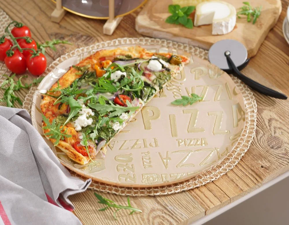Szklany talerz do pizzy 34 cm Cream – duży talerz do serwowania pizzy