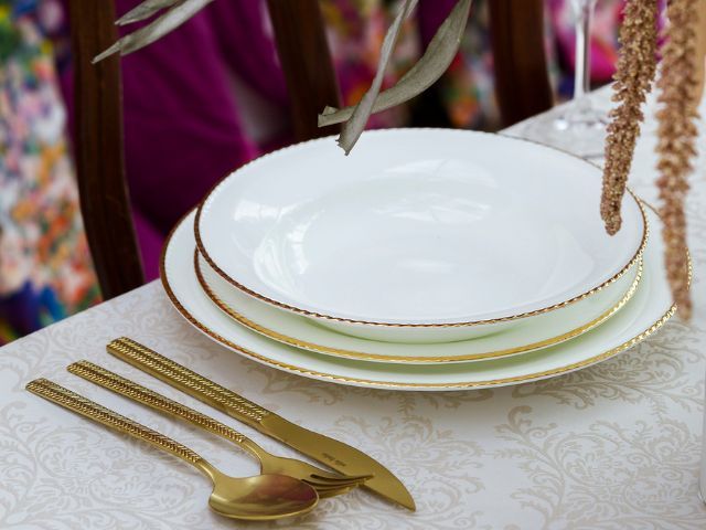 Serwis obiadowy Camilla i sztućce Hera Vintage Gold