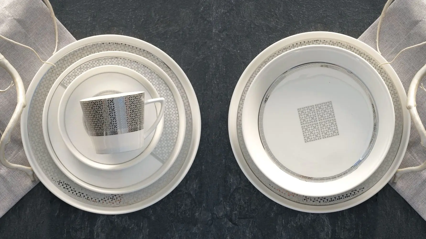 Porcelana stołowa z platynowym wzorem - kolekcja Shiro