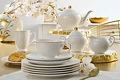 Elegancka zastawa porcelanowa do herbaty ze złotymi zdobieniami - Sunset
